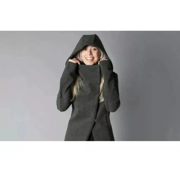 Betabrand San Francisco All day Hooded Trench Coat Gray Mock Neck M - Picture 4 of 9